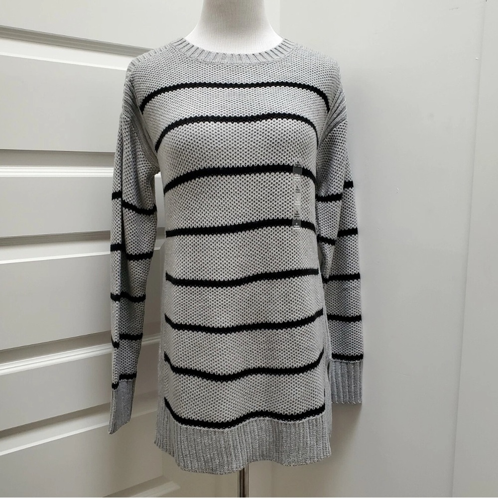 a.n.a Light Gray and Black Striped Cardigan